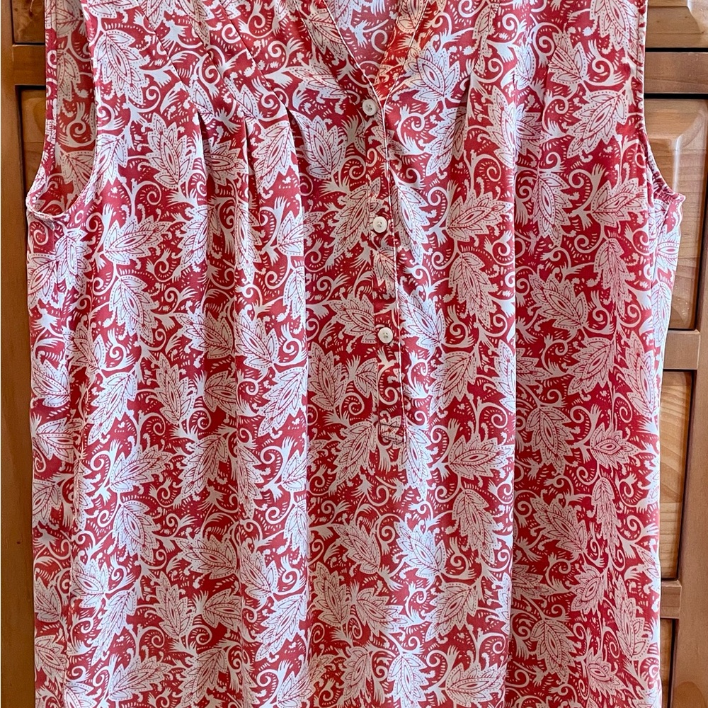 LOFT Orange and White Leaf Print Blouse